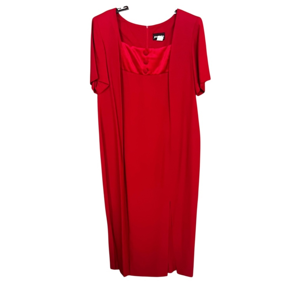 VTG John Philips Red Square Neck Short Sleeve Holiday Party Maxi Dress SZ 14W